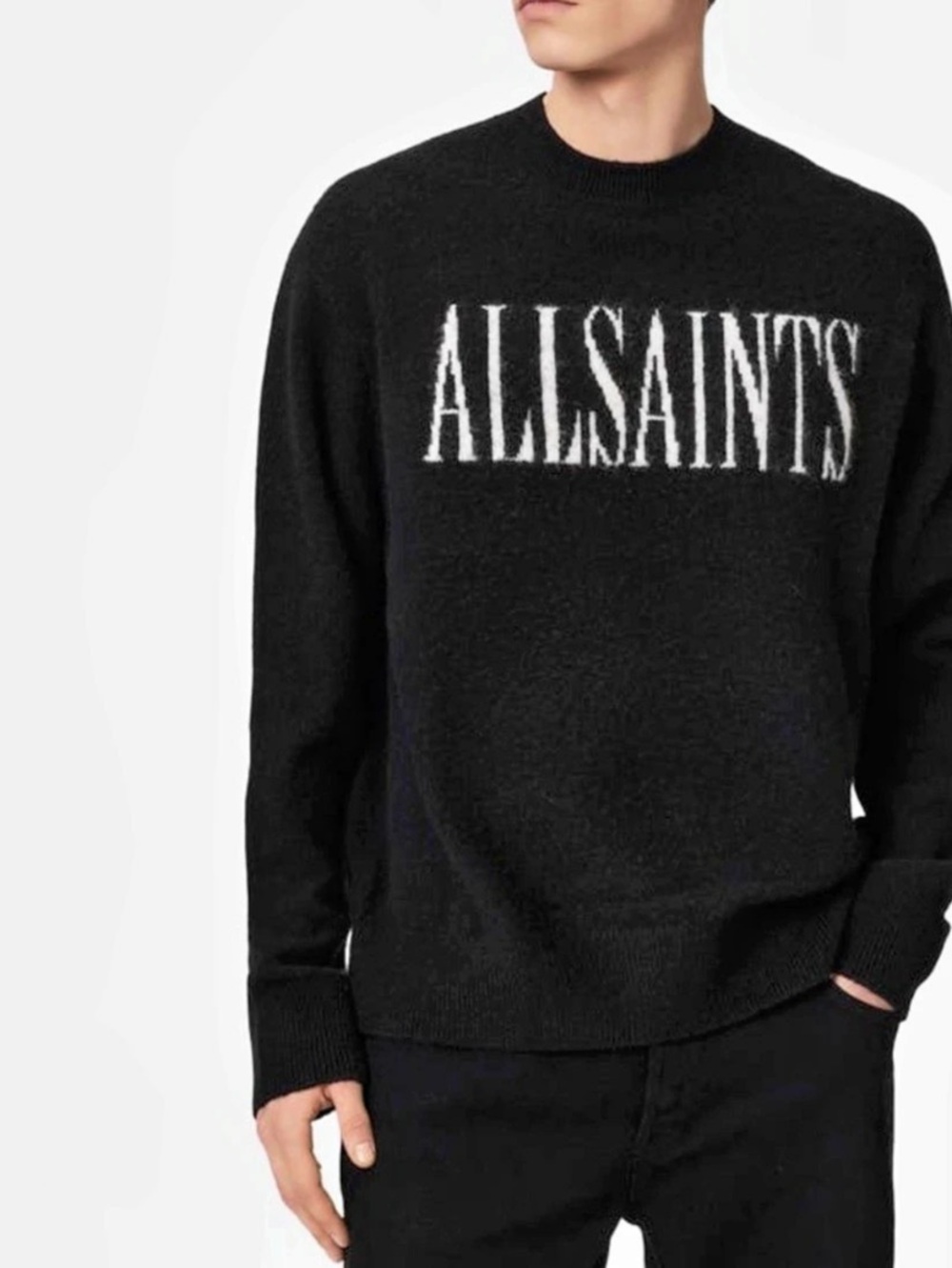 AllSaints Ridges Oversized Graphic Sweater Black Crewneck